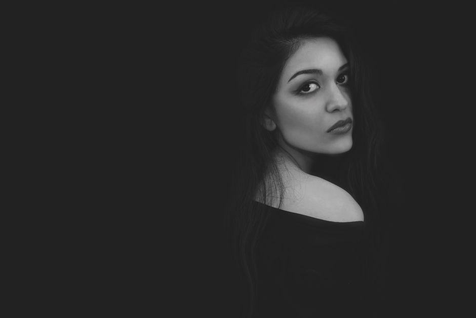 Black and white studio portrait