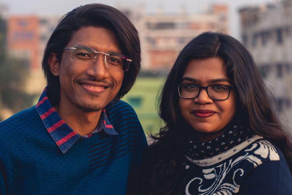 Portrait of a couple outdoors at golden hour